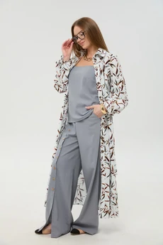 Костюм брючный 976-17 серый и листья мультиколор NikVa