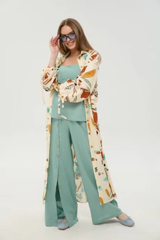 Костюм брючный 976-9 мята и бохо мультиколор NikVa