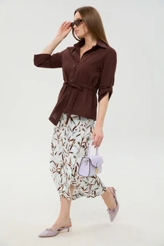 Костюм с юбкой 980-6 шоколад и  листья мультиколор NikVa