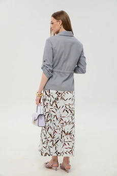 Костюм с юбкой 980-8 серый и листья мультиколор NikVa