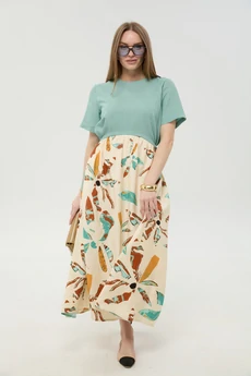 Платье 1051-1 мята + бохо мультиколор NikVa