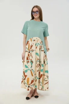 Платье 1051-1 мята + бохо мультиколор NikVa