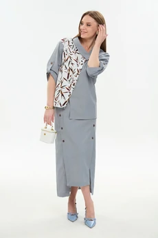 Жакет 902-14 серый + листья мультиколор NikVa