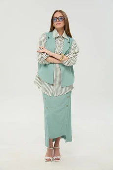 Костюм с юбкой 957-4 мята + мятные полосы NikVa