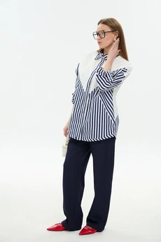Рубашка 953-6 молоко и синие полосы NikVa