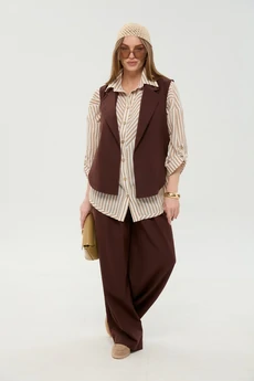 Костюм брючный 956-4 шоколад + песочные полосы NikVa