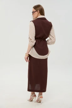 Костюм с юбкой 957-3 шоколад + песочные полосы NikVa