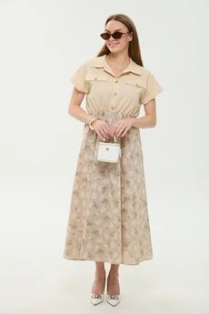 Платье 969-4 песочный + песочные цветы NikVa