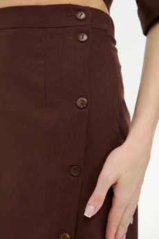 Костюм с юбкой 975-4 шоколад + листья мультиколор NikVa