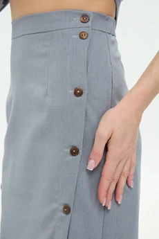 Костюм с юбкой 975-3 серый + листья мультиколор NikVa