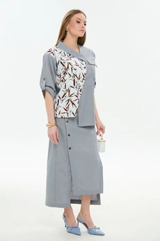 Жакет 902-14 серый + листья мультиколор NikVa