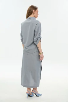 Жакет 902-14 серый + листья мультиколор NikVa