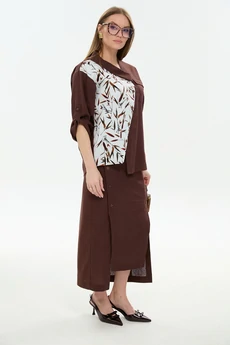 Жакет 902-15 шоколад + листья мультиколор NikVa