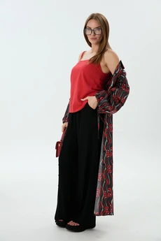 Костюм брючный 976-21 красный + чёрный и красная абстракция NikVa