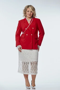 Костюм с юбкой 244 красный с белым OVERYOU