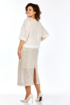 Костюм с юбкой 413 молочный Ольга Стиль