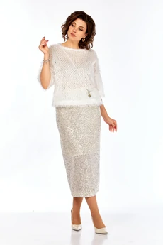Костюм с юбкой 413 молочный Ольга Стиль