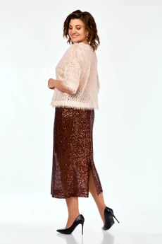 Костюм с юбкой 413 персик-бронза Ольга Стиль