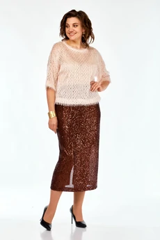 Костюм с юбкой 413 персик-бронза Ольга Стиль