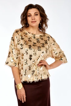 Костюм с юбкой 433 золото + коричневый Ольга Стиль