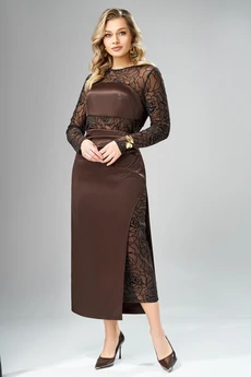 Костюм с платьем 1003 шоколадный Ольга Стиль