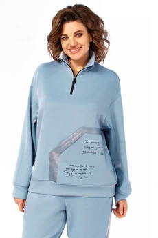 Костюм брючный 1009 голубой Ольга Стиль