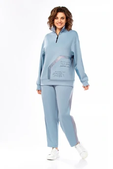 Костюм брючный 1009 голубой Ольга Стиль