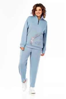 Костюм брючный 1009 голубой Ольга Стиль