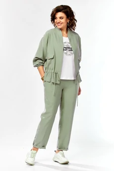 Костюм брючный 1011 серо-зеленый Ольга Стиль