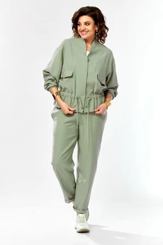 Костюм брючный 1011 серо-зеленый Ольга Стиль