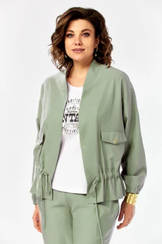 Костюм брючный 1011 серо-зеленый Ольга Стиль