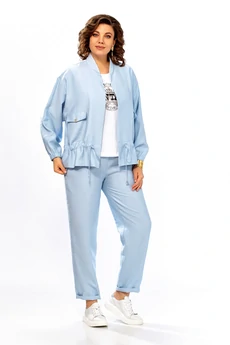 Костюм брючный 1011 голубой Ольга Стиль