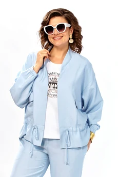 Костюм брючный 1011 голубой Ольга Стиль