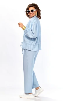 Костюм брючный 1011 голубой Ольга Стиль