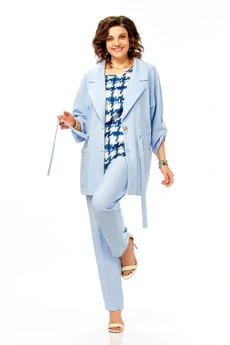 Костюм брючный 1012 голубой Ольга Стиль