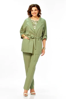 Костюм брючный 1012 зеленый Ольга Стиль