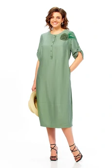 Платье 1014 серо-зеленый Ольга Стиль