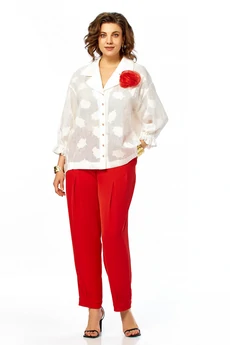 Костюм брючный 1018 красный Ольга Стиль