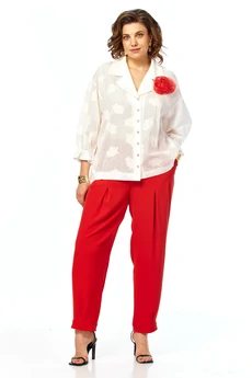 Костюм брючный 1018 красный Ольга Стиль