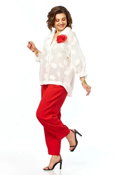 Костюм брючный 1018 красный Ольга Стиль