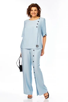 Костюм брючный 1022 голубой Ольга Стиль