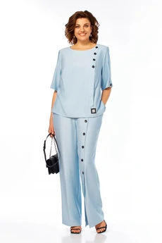 Костюм брючный 1022 голубой Ольга Стиль