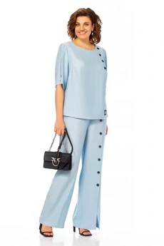 Костюм брючный 1022 голубой Ольга Стиль