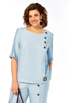 Костюм брючный 1022 голубой Ольга Стиль