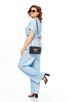 Костюм брючный 1023 голубой + полоска Ольга Стиль