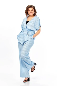 Костюм брючный 1023 голубой + полоска Ольга Стиль