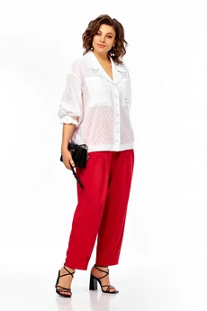 Костюм брючный 1024 белый + красный Ольга Стиль