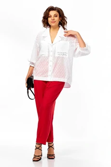 Костюм брючный 1024 белый + красный Ольга Стиль