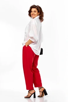 Костюм брючный 1024 белый + красный Ольга Стиль