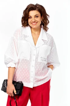 Костюм брючный 1024 белый + красный Ольга Стиль